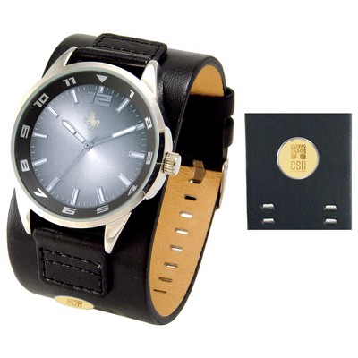 Unisex Black Wristwatch W/ Gold Medallion