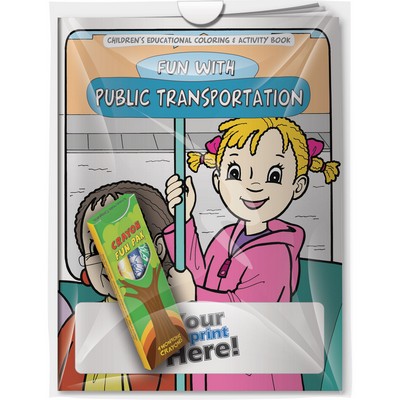 Combo Pack - "Fun With Public Transportation" Coloring Book & 4-Pack of Crayon (Imprinted)