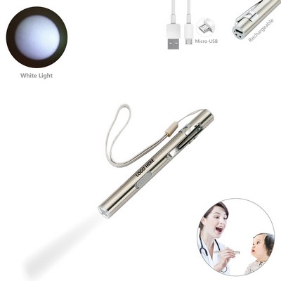Stainless Steel LED Flashlight with Rechargeable Battery and White Light