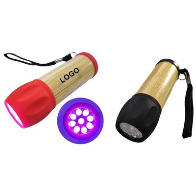 Eco-Friendly Bamboo Mini 9-LED Handheld Flashlight w/Lanyard MOQ100PCS