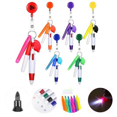5 In 1 Multicolor Shuttle Pen Set With Badge Reel