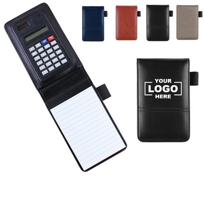 Leather Pocket Notebook Cover with Calculator and Memo Pad Holder.