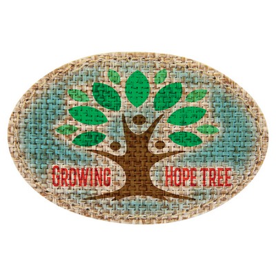 3" x 2" Oval Burlap Sublimatable Patch with Adhesive