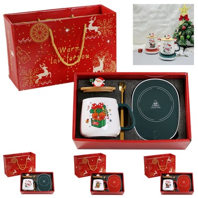 Heated Ceramic Cup With Lid Christmas Set