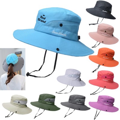 Wide Brim Ponytail Sun Hat