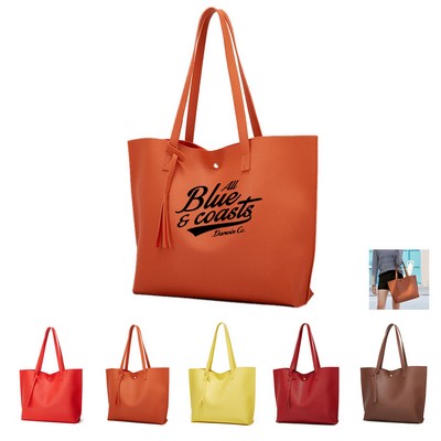 Soft Faux Leather Essential Tote Bag with Tassel