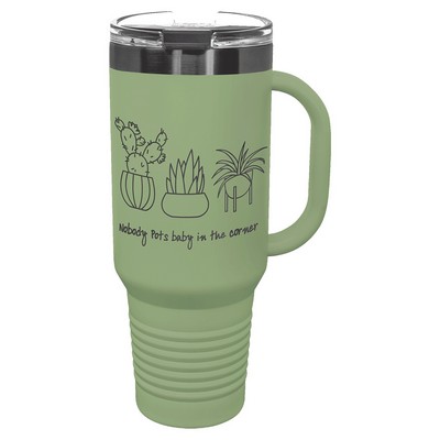 Polar Camel 40 oz. Summer Sage/Ghost Black ION-Plated Travel Mug with Handle, Straw Included