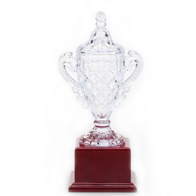 15 1/2" Lead Crystal Trophy Cup Mounted on Rosewood Base