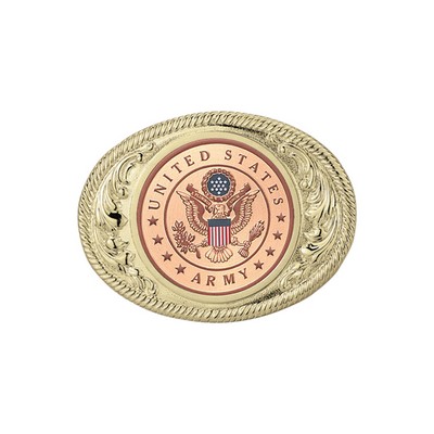 Gold Oval Die Cast Belt Buckle w/United States Army Symbol Insert (2 3/4" x 3 5/8")