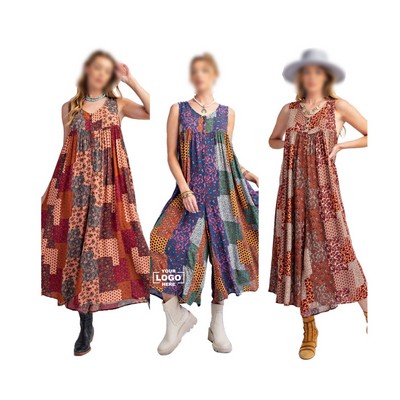 Ethnic Print Sleeveless Jumpsuit