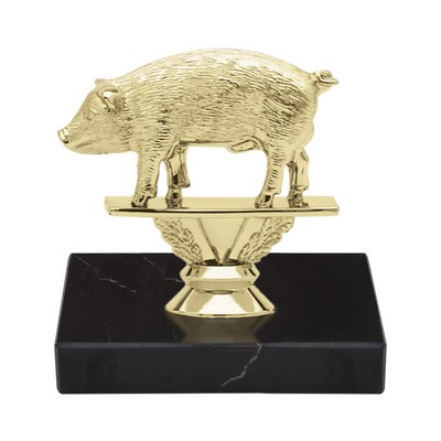 5 1/4" Hog Animal Gold Trophy on Black Marble Base