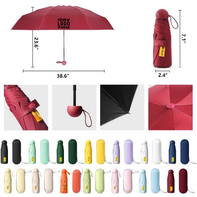 Mini Foldable Umbrella w/ Storage Case for Sun & Rain