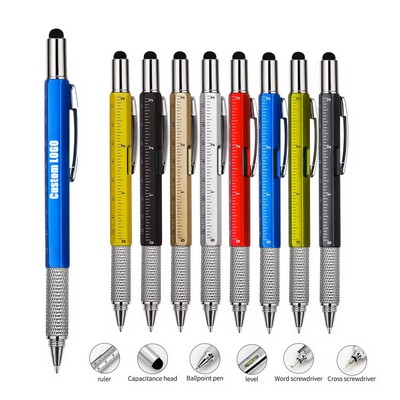 6 in 1 Multifunction Metal Stylus Ruler Screwdriver Level and Ballpoint Pen