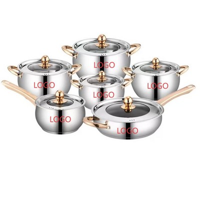 6-Piece Stainless Steel Pots Kitchen Set W/ Golden Handles