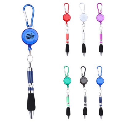 Retractable Badge Reel Pen with Keychain Clip and Lanyard Hole