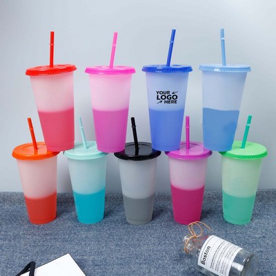 24oz Color Changing Cup Set With Straws