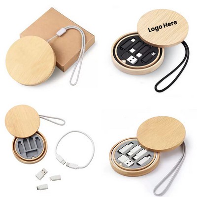 Round Bamboo Charging Cable Kit