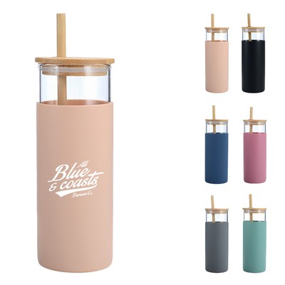 17oz Glass Water Tumbler with Bamboo Lid and Straw