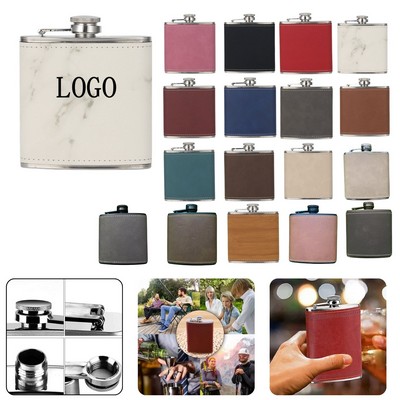 6 oz Laser Engraved Leather Wrapped Stainless Steel Flask