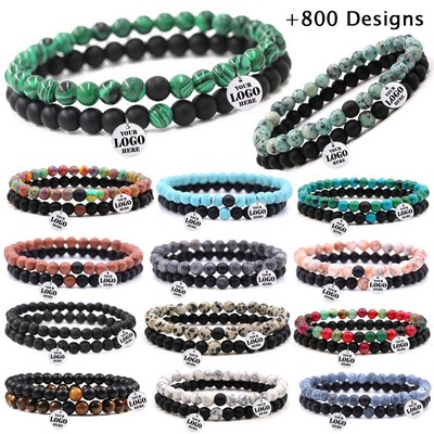 2 PCS SET Beaded Stretchy Gemstone Bracelets Jewelry Gift