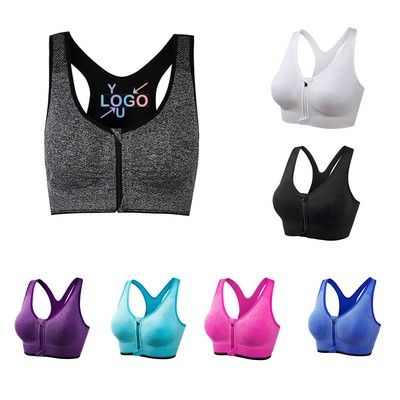 Front Zip Sports Bra for Breathable Running and Yoga