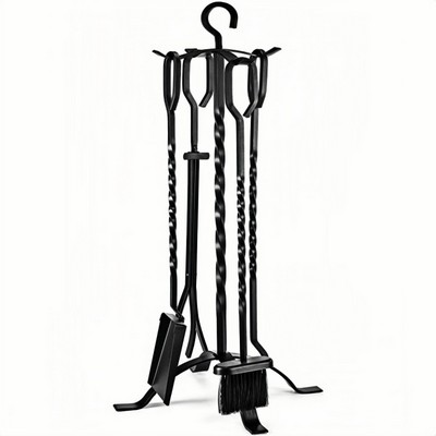 5-Piece Fireplace Tool Set with Poker Tongs Brush Shovel and Stand