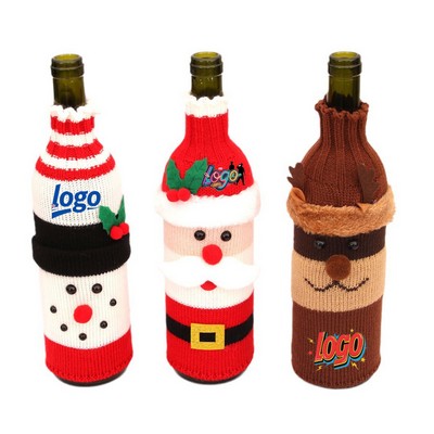 Christmas Knitted Wine Bottle Cover Festive Holiday Wine Sleeve Gift Bag