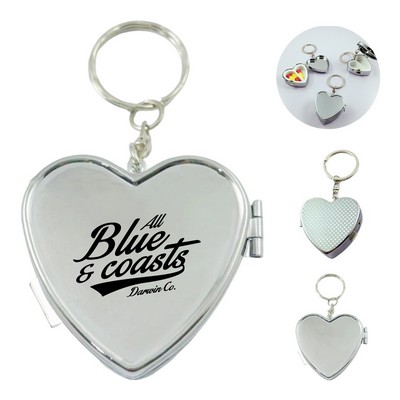 Metal Heart-Shaped Pill Box with Keychain