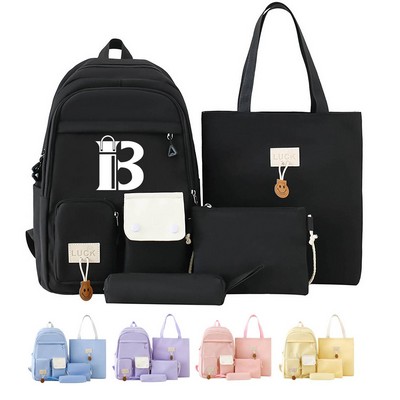 4 Pcs Large Capacity Nylon School Backpack Set