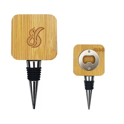Bamboo Wine Stopper With Bottle Opener for Party Home Bar
