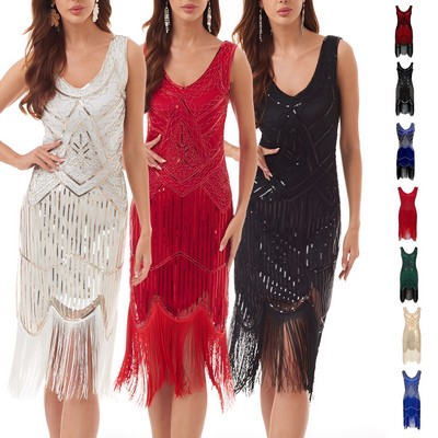 Sequin Fringe Cocktail Dress- Short Evening Gown for Parties