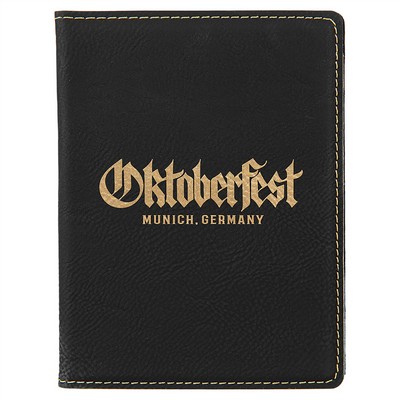 Black/Gold Laserable Leatherette Passport Holder, 4-1/4" x 5-1/2"
