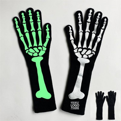 Glow-in-the-Dark Skeleton Hand Gloves - Long Scary Claw Gloves for Halloween & Christmas