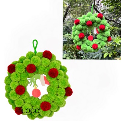 Christmas Grinch Pom-Pom Wreath with Monster Hand