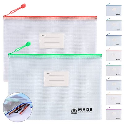 Waterproof A4 Grid PVC Zipper File Bags With Lable