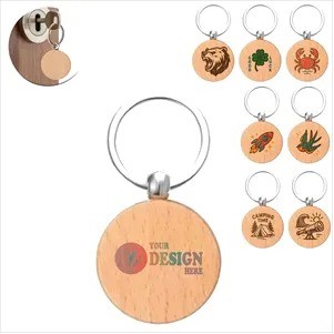 Full Color Printed Wood Key Ring(Ocean)