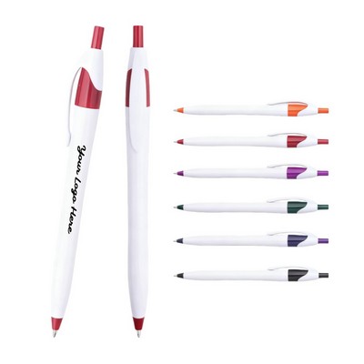 White Click Ballpoint Pen with Colored Trim