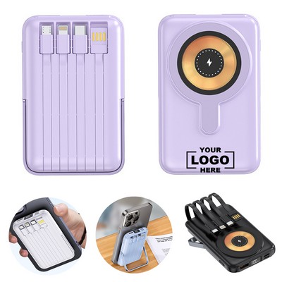Power bank with built in data cable and magnetic wireless charging