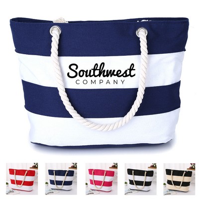 Eco-friendly Striped Canvas Bag with Cotton Rope Handle