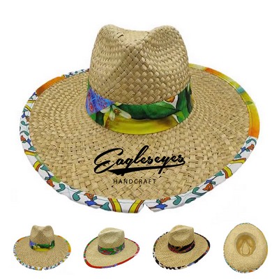 Wide Brim Straw Sun Hat with Adjustable Chin Strap
