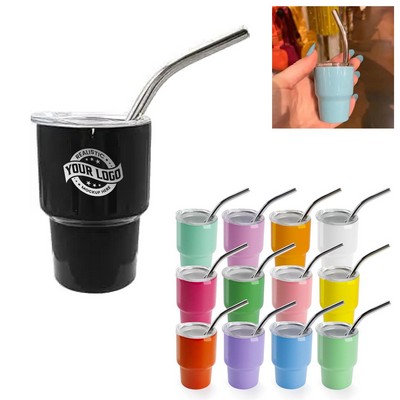 2 oz Double Wall Shot Glass with Lid and Straw