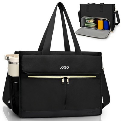 Dual-Compartment Insulated Lunch Bag with Laptop Sleeve 16oz Canvas Commuter Tote