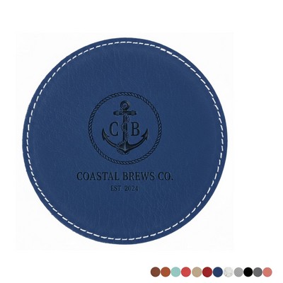 PU Leather Round Coaster, 4" x 4"