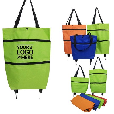 Collapsible Reusable Shopping Bag With Wheels And Zipper Foldable Trolley Cart