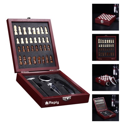 Black Wooden Box Wine Accessories With Chess Set