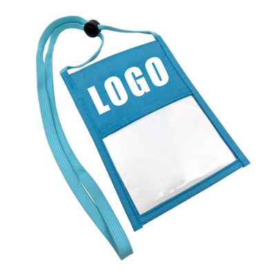 5" Clear Polyester Neck Wallet W/ Lanyard Zipper Pocket