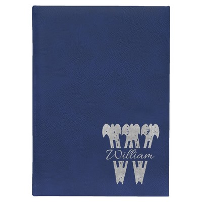 Blue Large Leatherette Journal with Lined Notepad - Laser Engraves to Silver