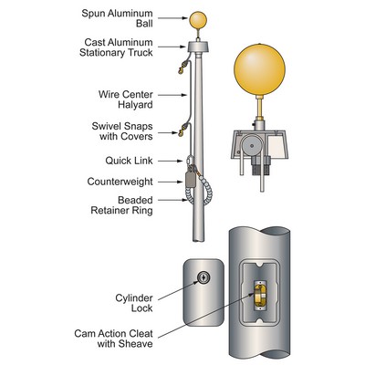 20' Vanguard Commercial Pole with Internal Halyard - Satin