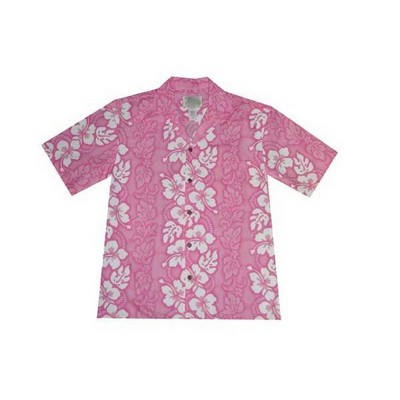 Pink Hawaiian Cotton Poplin Shirt w/ Button Front & Short Sleeves