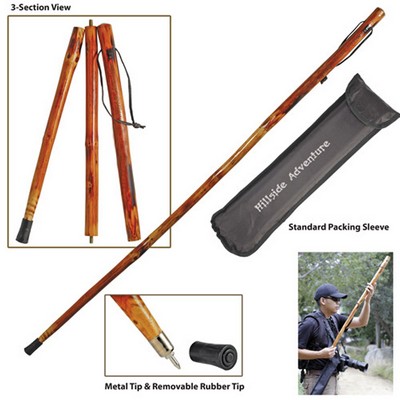 55" 3 Section Wooden Hiking Stick